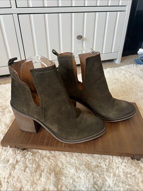 Rebels Green Suede cutout block heel booties.  free people